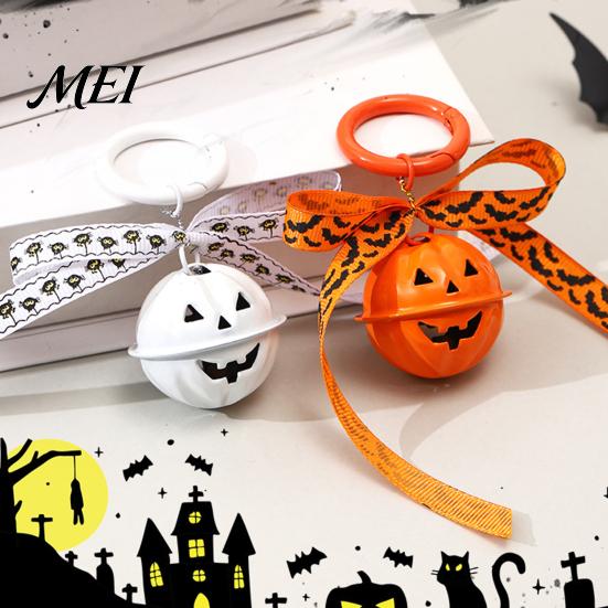 Hanging Bell Keychain Halloween Pumpkin Keychain, Hollow Head Key Ring Decorative with Ribbon Bow, Backpacks Charm for Holiday Party Decoration