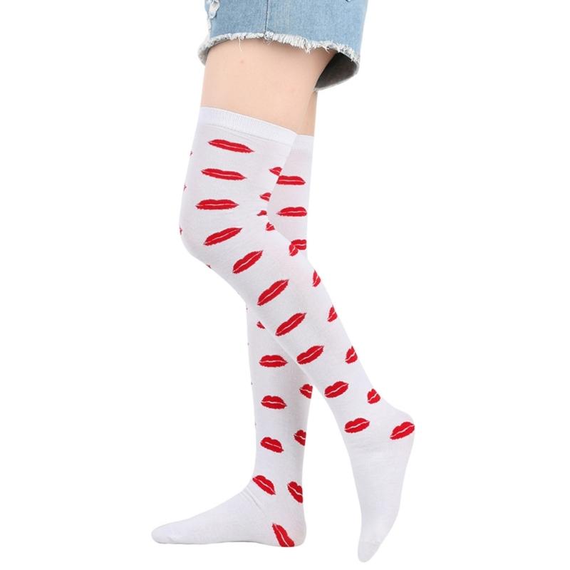 Valentines Day Over Knee Long Socks Cute Lip Heart Love Pattern Thigh High Stockings for Women Parties and Casual Wear