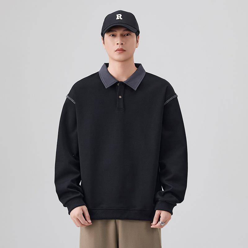 2026 Autumn/Winter Men's Raglan Sleeve Polo Neck Long Sleeve Hoodie - Youthful & Trendy Fashion