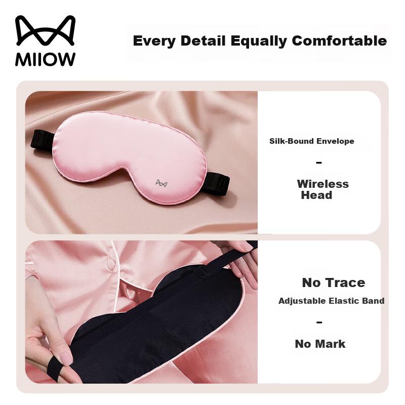 MiiOW Silk Eye Mask, Mulberry Silk Eye Mask for Sleep, Light Blocking, Nap, Business Trip, Travel, Unisex, Pink