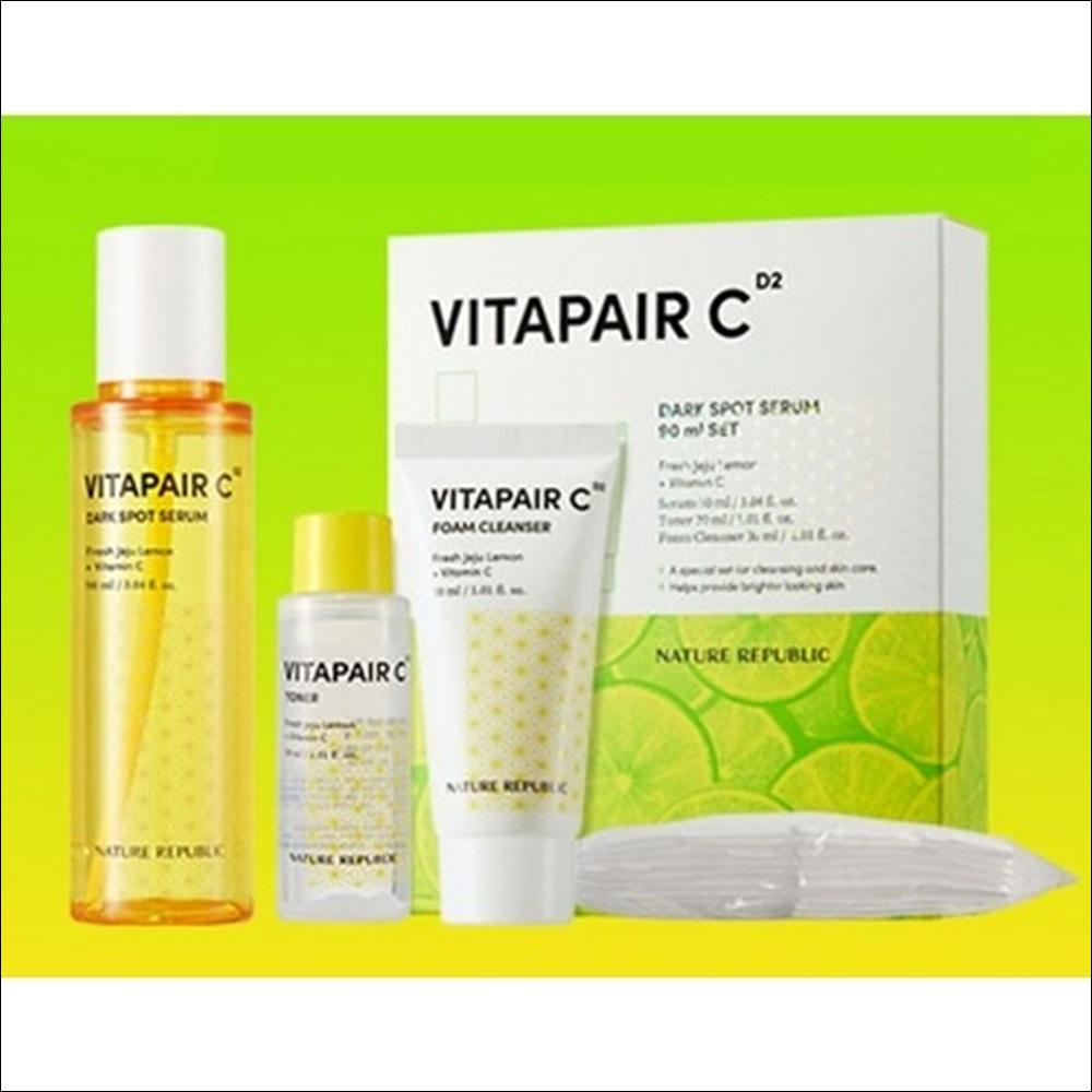 Nature Republic Vitapair C Dark Spot Serum Jumbo Set (Big Size 90ml Serum + Toner 30ml + Foam Cleanser 30ml + 10 Cotton Pads)
