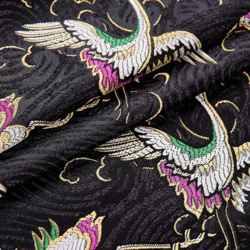 

Chinese Style Handmade Silk Satin Fabric Cheongsam Stage Decorative Pillow Embroidered Tissue Paper Crane Pattern Dress Material 100x75cm
