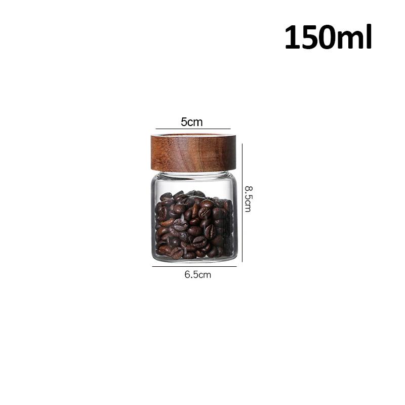 Wood Lid Glass Airtight Canister Kitchen Storage Bottles Jars Food Container Grains Tea Coffee Beans Grains Candy Jar Containers