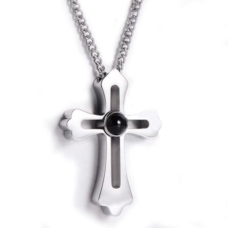 Custom Photo Projection Necklace with Photo Inside Cross Pendant Projection Photo Necklace for Men with Photo Projection