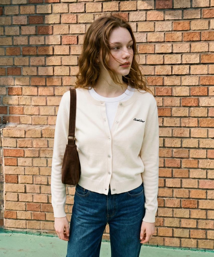 Sweet Soup Round Neck Logo Cardigan Ivory(Wc8Gdf1)