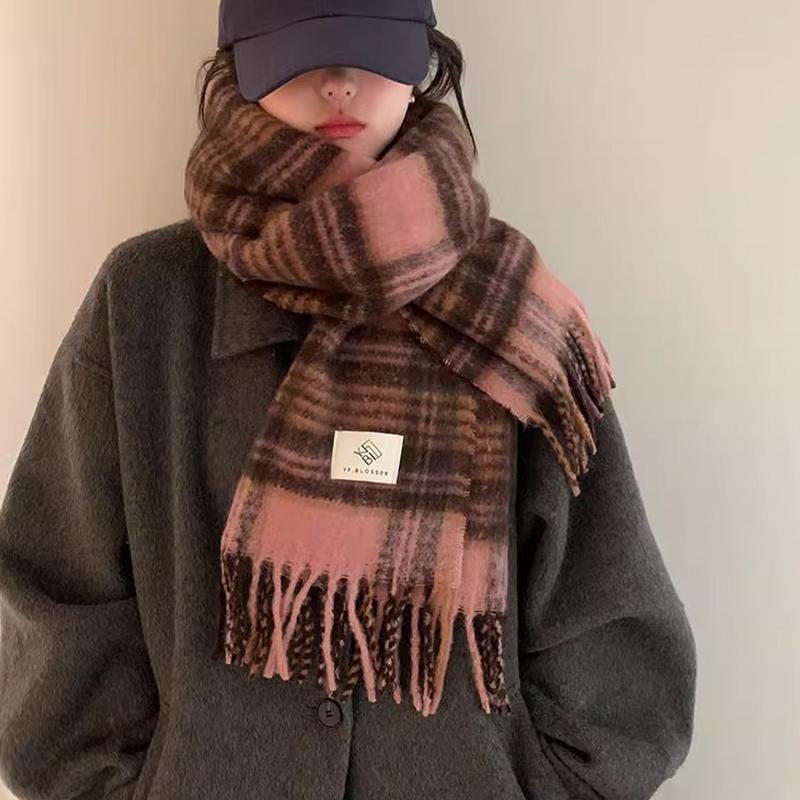 Autumn And Winter Couple Scarf Women'S Warm Thick Shawl Retro Lazy Style Plaid Neck Scarf