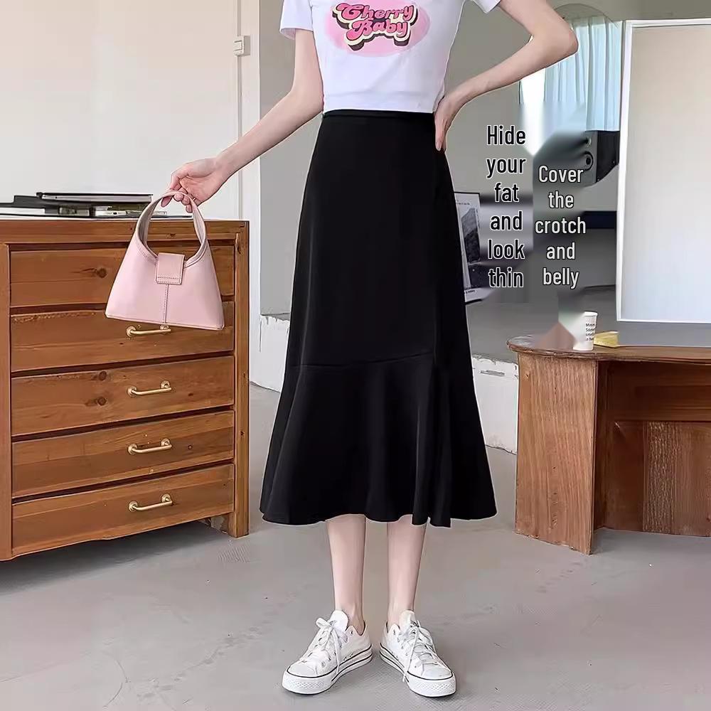 

Юбка А-силуэта с рыбьим хвостом с высокой талией для женщин - Стройнящая и скрывающая живот, Черная, Весенняя коллекция M чёрный