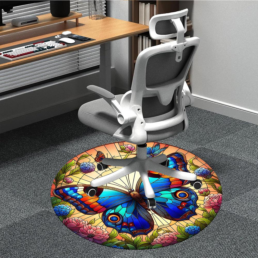 1pc Butterfly Garden Office Round Area Rug, Indoor Mat Suitable ForOffice, Under Office Chairs Bedroom Living Room Home Decor, Room Deco T043