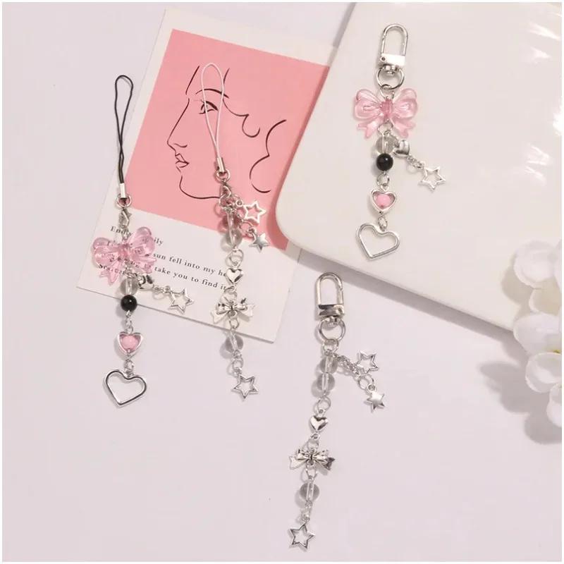 Kawaii Cute Y2K Phone Strap Charm Bow Heart Star Keychain Pendant Key Chain Bag Phone Chain Accessory For key All Phone Case