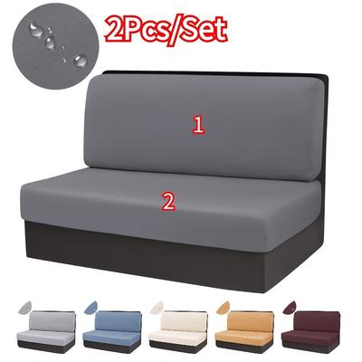 2Pcs/Set Solid Color Rv Dinette Cushions Covers Stretch Camper Sofa Seat Covers Dining Seat Covers Bench Backrest Protector