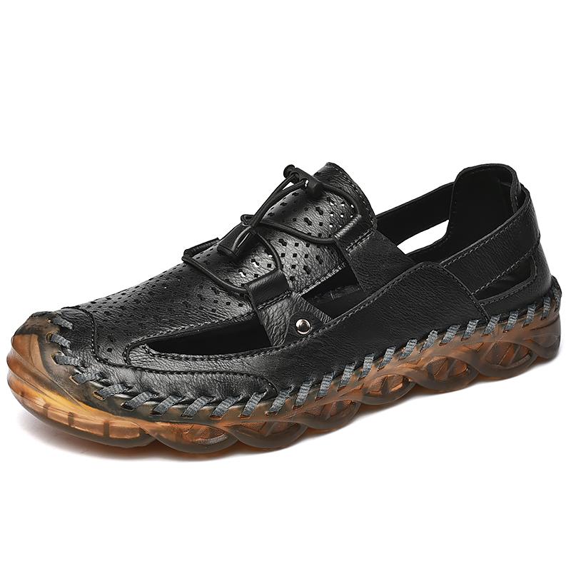 

38-46 Summer Men s Large Fashion Casual Sandals Breathable Leather Beach Sandals 38 чорний