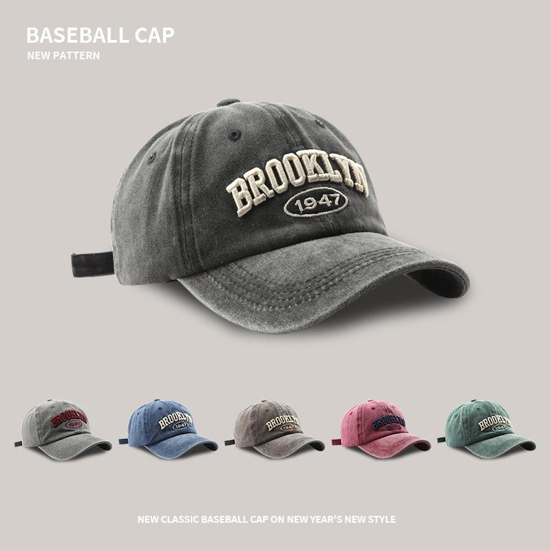 Baseball Cap Men's Retro Embroidery Letter Wide Brim Cap Couple Street Versatile UV Protection Sports Cap