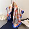 2026 New Floral Print Designer 70Cm Square Silk Women's Scarf Spring Summer Satin Scarves Shawl Headband Bandana Hijab Wrap