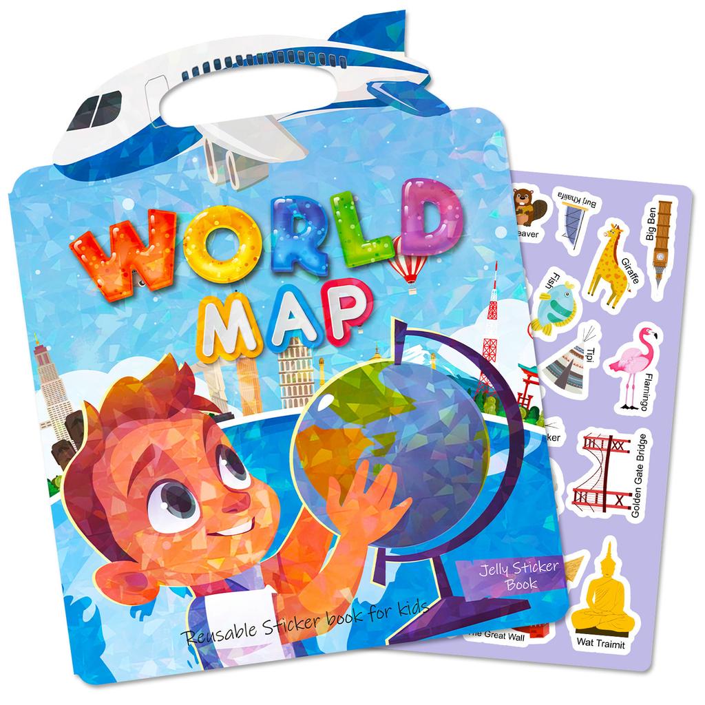Children'S Early Education Cognition World Map Sticker Concentration Training Can Be Repeatedly Pasted Portable Jelly Sticker Book