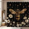 Vintage Boho Shower Curtain Black and Gold Floral Bathroom Aesthetic Decorative, Funny Rustic Bee Daisy Flowers Witchy Eclecti