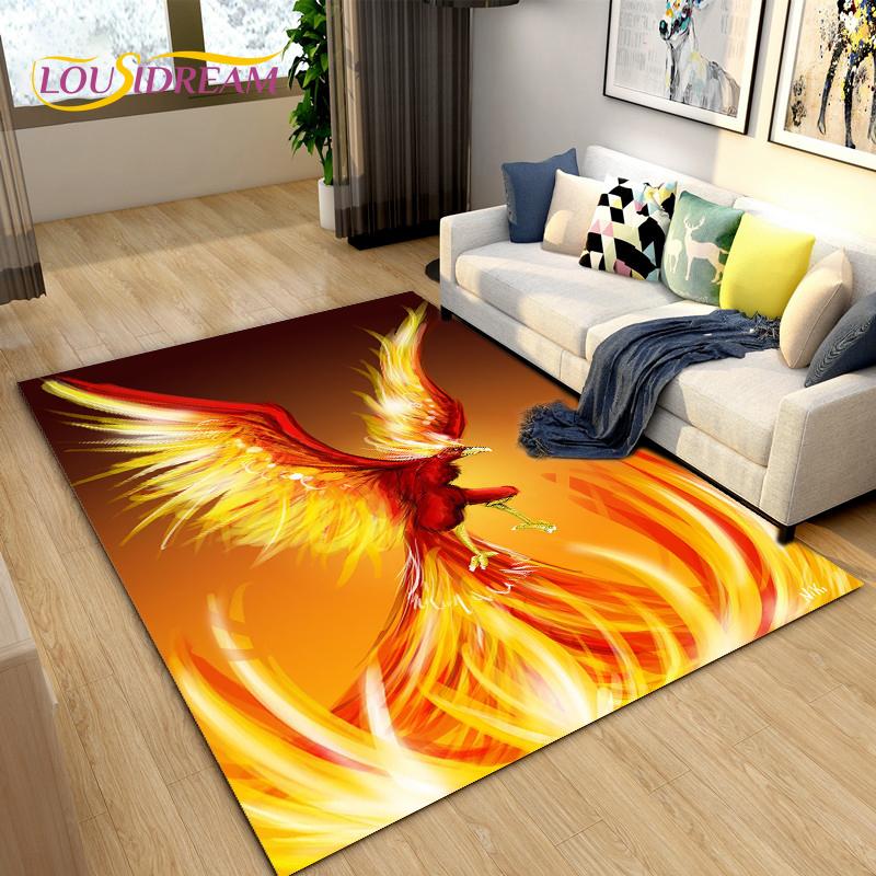 3D Phoenix Bird Area Rug Large,Carpet Rug for Living Room Bedroom Sofa Decoration,Kitchen Bathroom Non-slip Floor Mat  alfombra