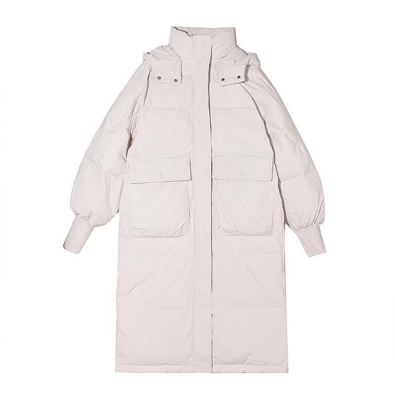 2025 Fall/Winter New Mid-length Down Padded Jacket Women's Korean Version Large Pocket Hooded Loose Thickened Cotton Jacket
