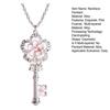 Cherry Blossom Key Necklace Pendant Pink Enamel Alloy Choker Romantic Jewelry Gift for Women Girlfriend Mom