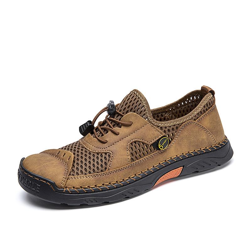 

Новые весенние и осенние мужские повседневные туфли больших размеров для активного отдыха, кожаные туфли, дышащая сетчатая обувь ручной работы, удобные туфли для вождения 38 коричневый