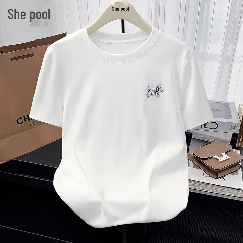 Shechi Women s Cartoon Pony Embroidered Round Neck T-Shirt L белый