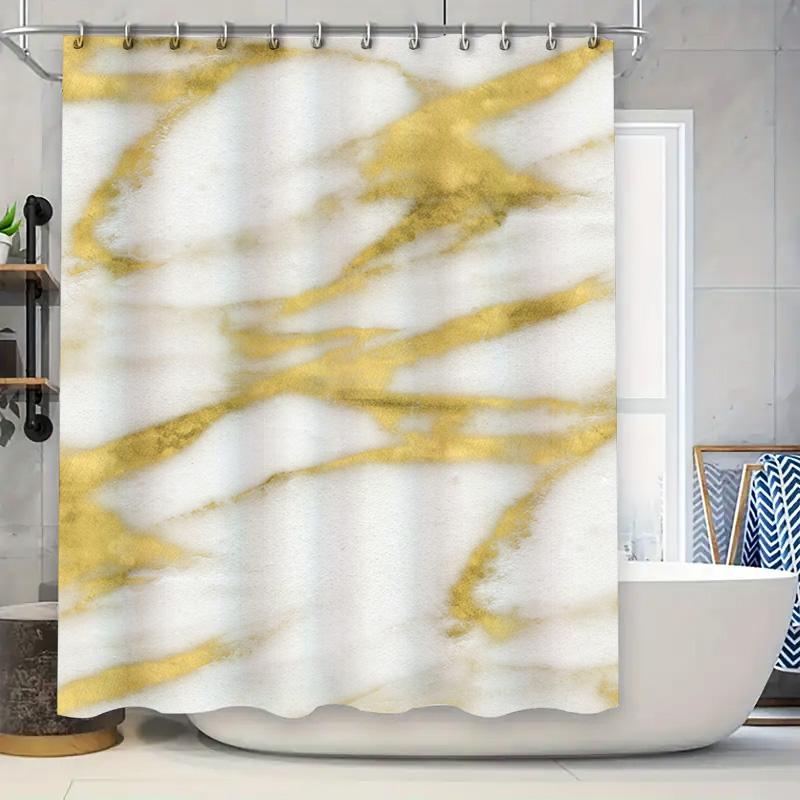

White Marble Effect Shower Curtain With Gold Accents Decorative Bathroom Liner For Bathtub Or Pool Area Perfect Addition To Your W60H190(CM)-1 Pcs