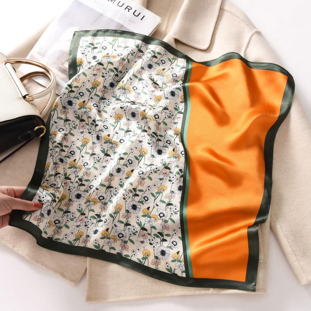 53x53cm 100% Mulberry Silk Scarf Luxury Square Hair Bandana Elegant Head Wrap Neckerchief Sunscreen Shawl for Women