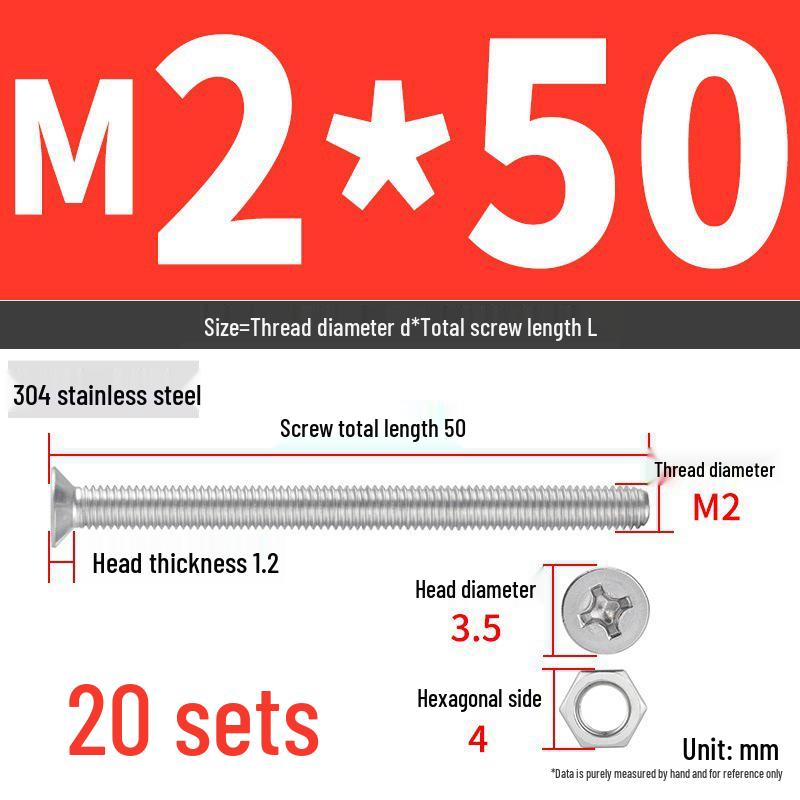 304 Stainless Steel Extra Long Phillips Flat Head Screws and Nuts Set (2M, 3M, 4M)
