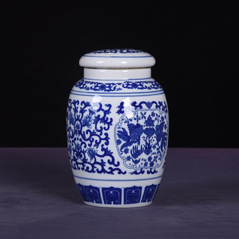 Blau-weiße Porzellan-Teedose mit Deckel Keramik-Tischvase Heim Multifunktionale Süßigkeiten Nüsse Schmuckschatulle Küchenbehälter