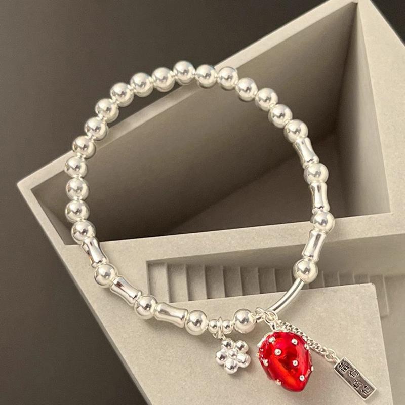Nuovo Arrivo 2025 Braccialetto Trendy con Ciondolo Fragola per Donna Quadrato Marca Colore Argento Fiore Gioielli di Lusso Regali di Compleanno