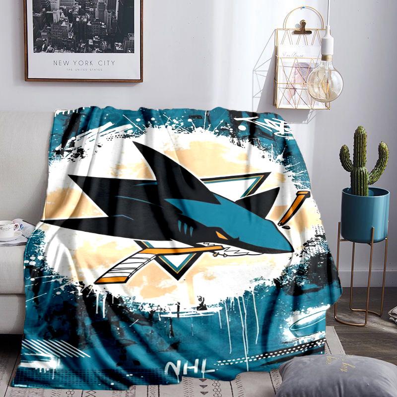 San-Jose Sharks Hockey Throws Blanket Flannel Blankets Plush for Couch Bed Gifts for Men Women Travel Picnic Blanket Christmas Fan Gifts