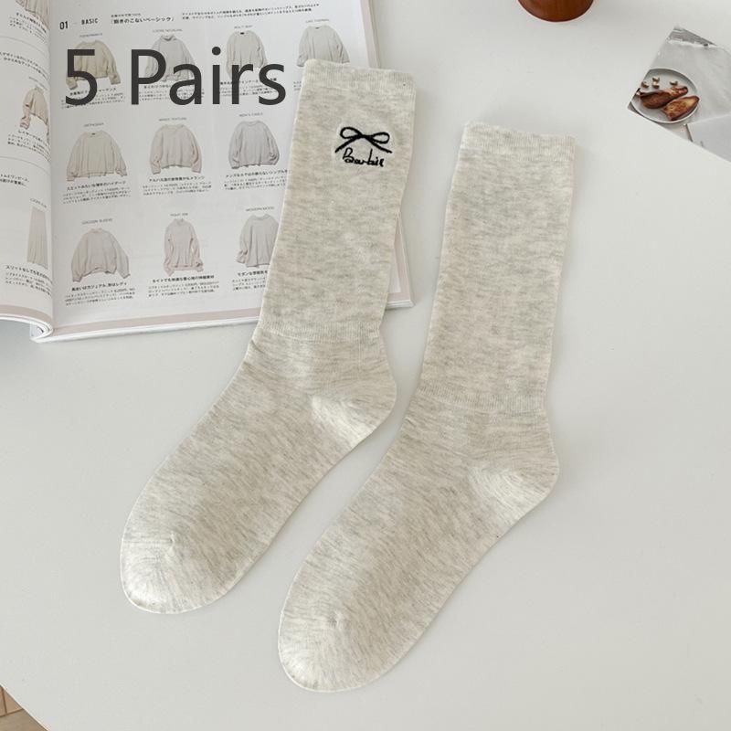 

5 пар женских универсальных носков до середины голени с вышитым бантом в балетном стиле 5 Pairs серый