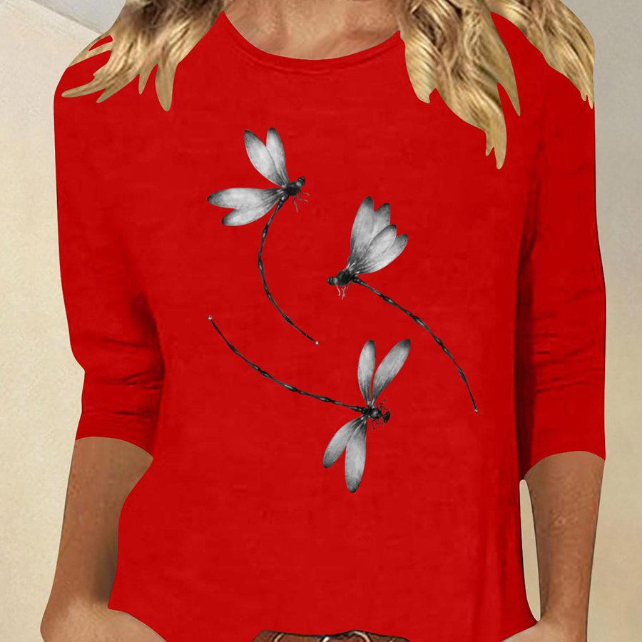 

Women s Dragonfly Print Seven-Sleeve Top XXL армия зеленый