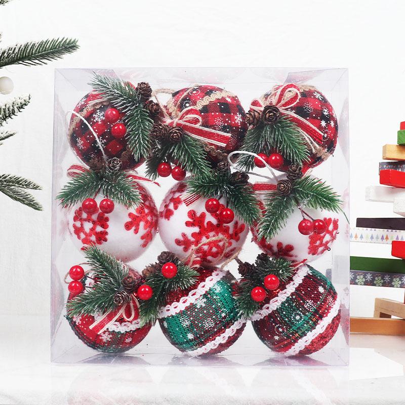 Cloth Bag Ball Black and White Red Check Ball Christmas Tree Hanging Christmas Foam Ball Decoration Foam Material