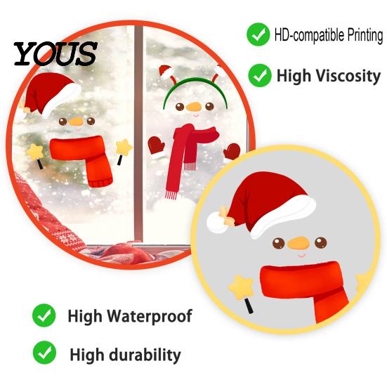 Indoor Outdoor Winter Ornaments Christmas Snowman Static Glass Stickers, Simple Window Clings, Waterproof PVC Clings Holiday Covering for Home