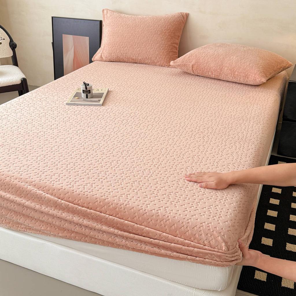Winter Milk Velvet Single Fitted Sheet, New High Weight Plus Velvet Warm Fitted Sheet, All-inclusive Anti-slip Bed Sheet