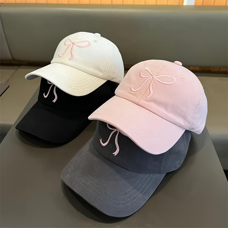 1pc Bowknot Embroidered Baseball Cap - Adjustable Fit for Baseball, Cycling, Running, Hiking Stylish Black with Pink Bow Design Outdoor Sports Cap