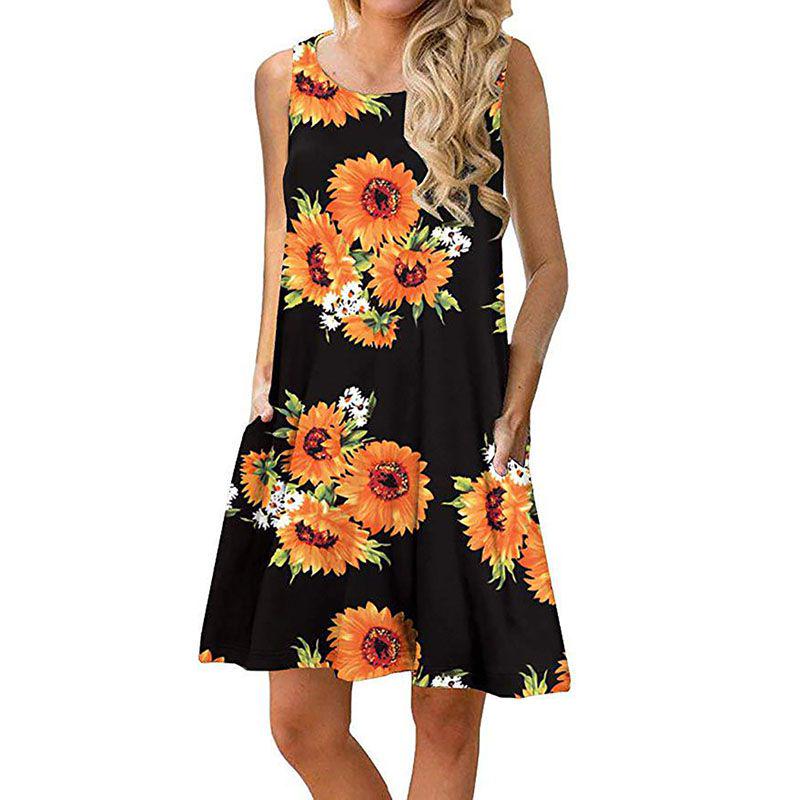 Women's Summer Boho Floral Tank Dress With Comfortable Loose Fit For Casual Beach Outings