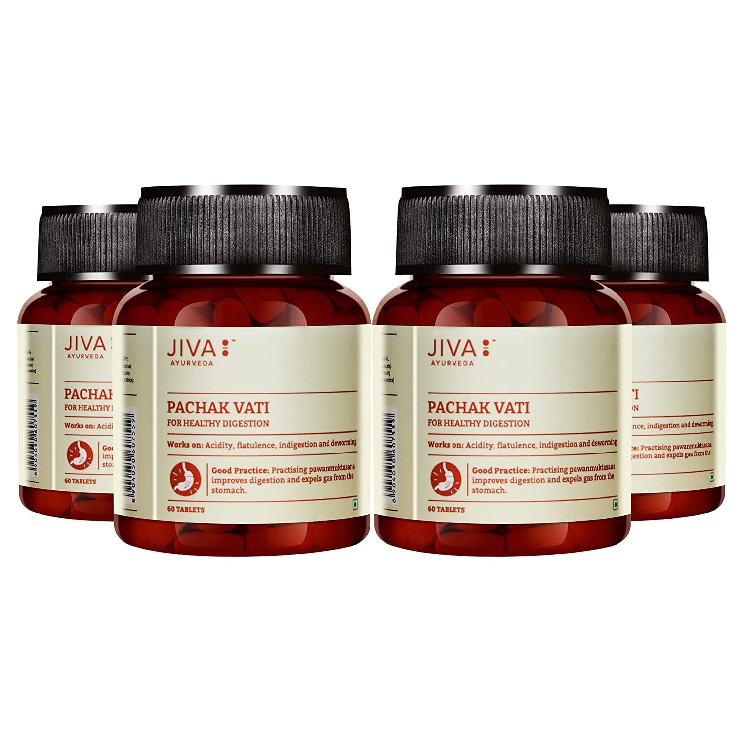 

Jiva Pachak Vati Tablets 500mg 60 Tablet X Pack of 4 | Ayurvedic Digestion Aid for Men & Women, Natural Appetite Support