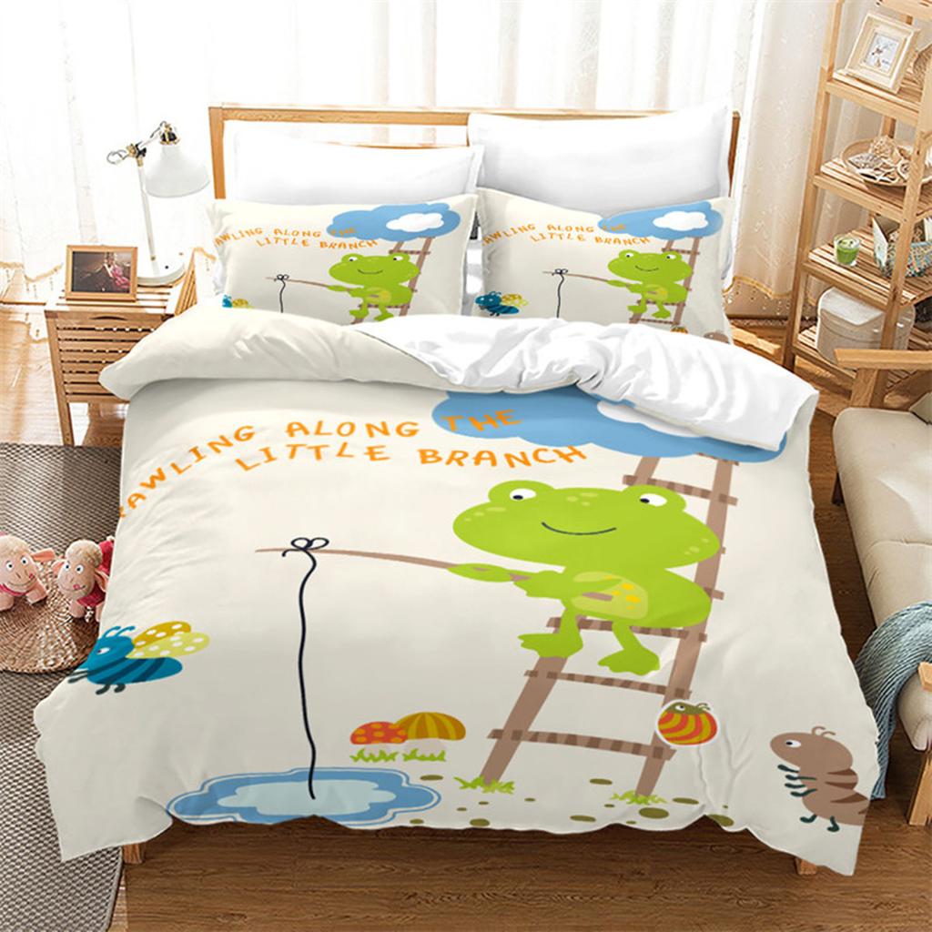 Cartoon Frog Duvet Cover Reptile Animal Theme Microfiber Quilt Cover for Children Boys Girl Teens for Bedroom Decorations Queen