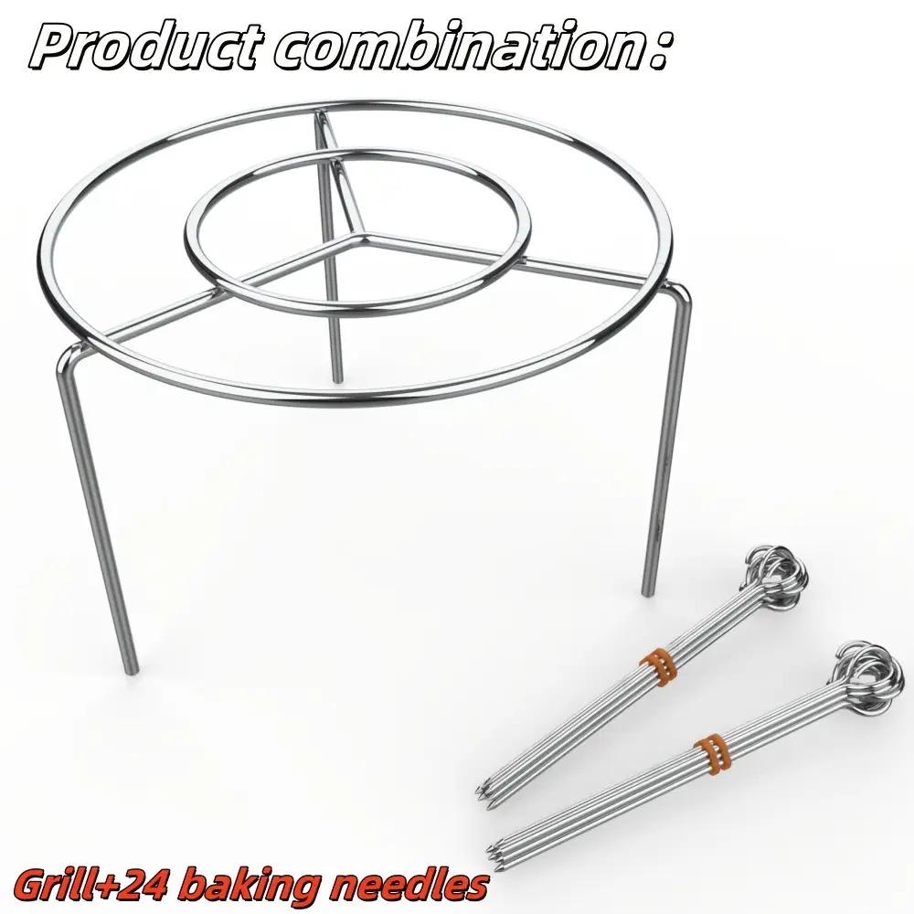 

Food-grade stainless steel grill set: 1 stand + 24 skewers. For air fryer & oven, fits meat, seafood, veggies, fruits, restaurant-ready.