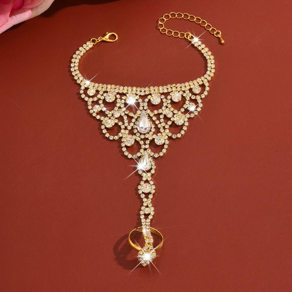 Elegant Trendy Rhinestone Hand Chain Fashion Women S Bracelet Ring Daily Versatile Hand Chain Gift золотой