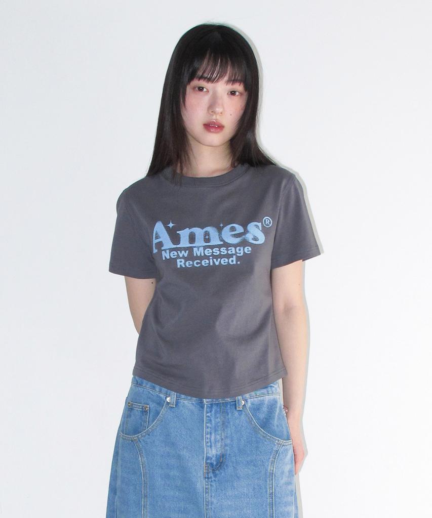 AMES-WORLDWIDE Round Hem Crop Tee Light Charcoal
