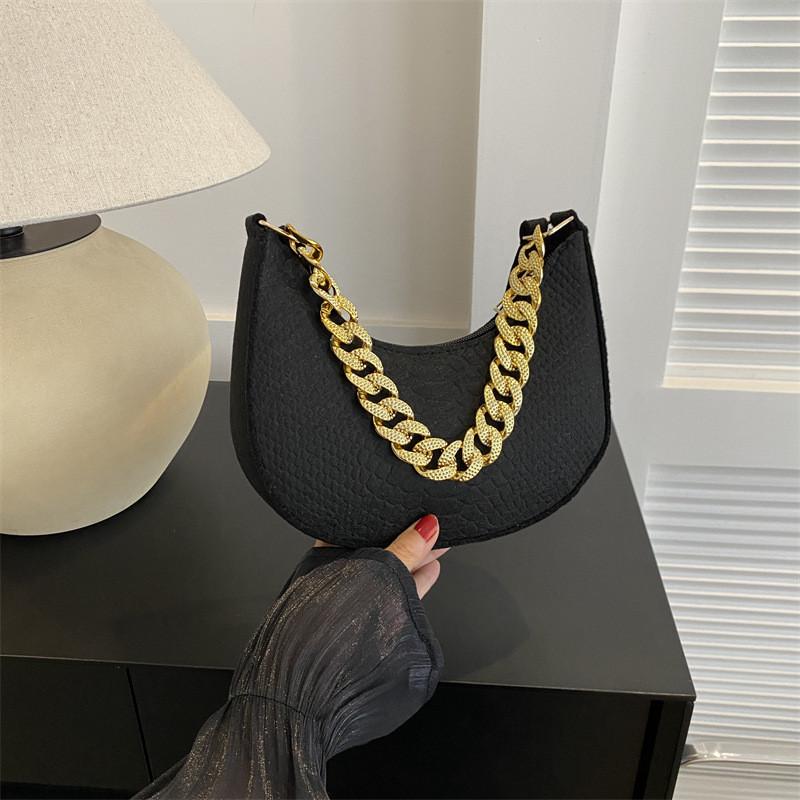 Fashionable Felt Bag Stylish Retro Simple Chain Crossbody Tote Underarm Handbag