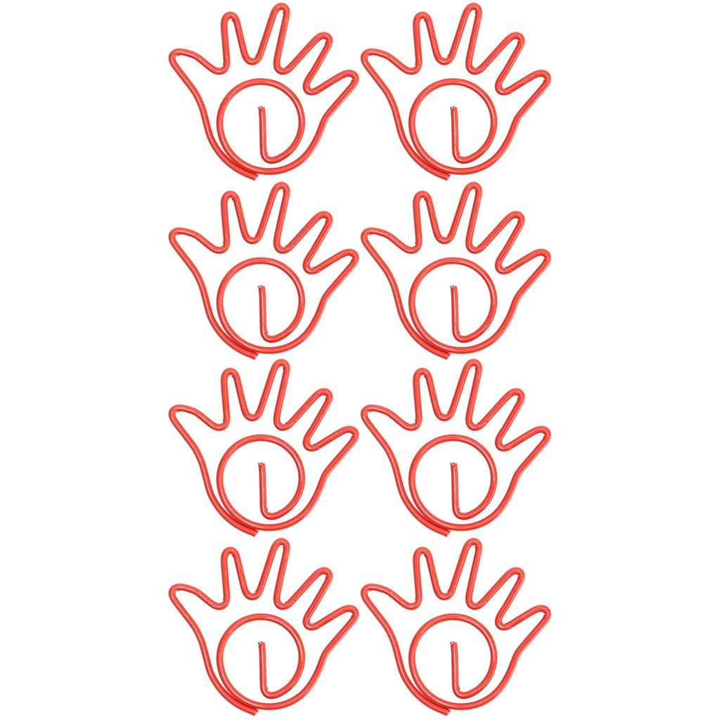 100Pcs Paper Clip Metal Hand Shaped Design Rustproof Paperclip Decoration for Office School Red