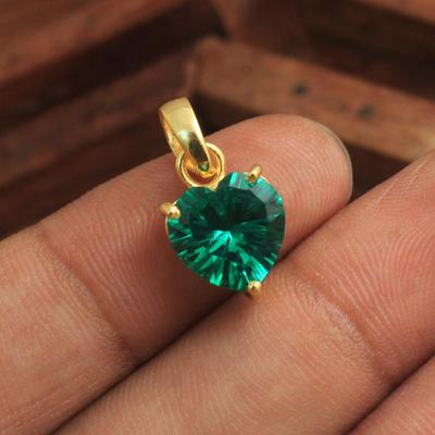 Grüner Zirkon-Herz-Anhänger, gelb vergoldet, 100 % 925er Sterlingsilber, handgefertigter Schmuck