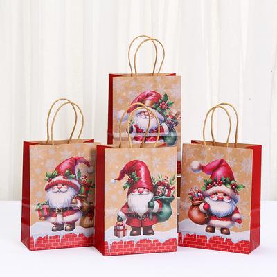StoBag Christmas Santa Claus Kraft Paper Gift Bags with Handles Holiday Party Favor Bags Reusable Eco Friendly Gift Wrapping Bag