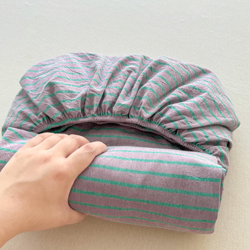 Pure Cotton Yarn-Dyed Washed Fitted Sheet: Non-Slip, Dustproof, Skin-Friendly Mattress Protector 3-Piece Set.