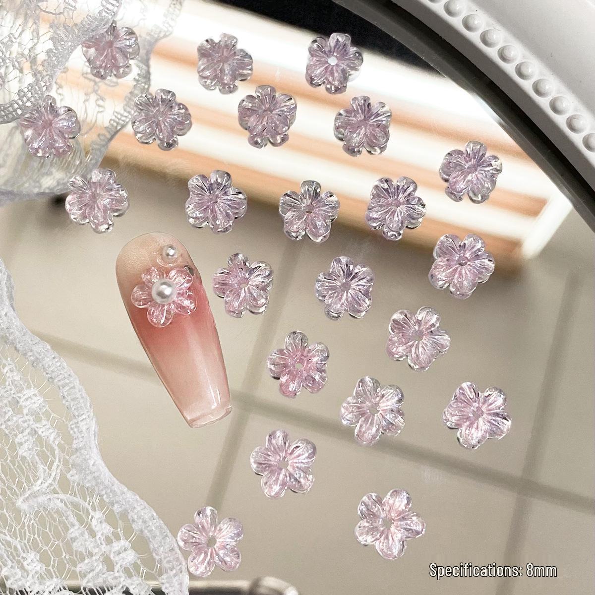 Translucent Glitter Five-Petal Flower Nail Art Decorations - Summer Edition About 100 pieces/bag