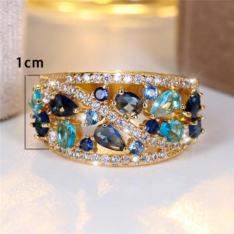 Cute Female Big Water Drop Engagement Ring Vintage Gold Color Wedding For Women