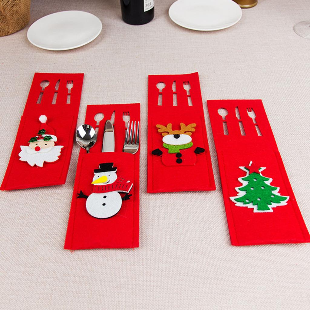 Christmas Cutlery Holders Knifes And Forks Bag Decorative Tableware Holders For Christmas Decoration Silverware Holder Pockets Set